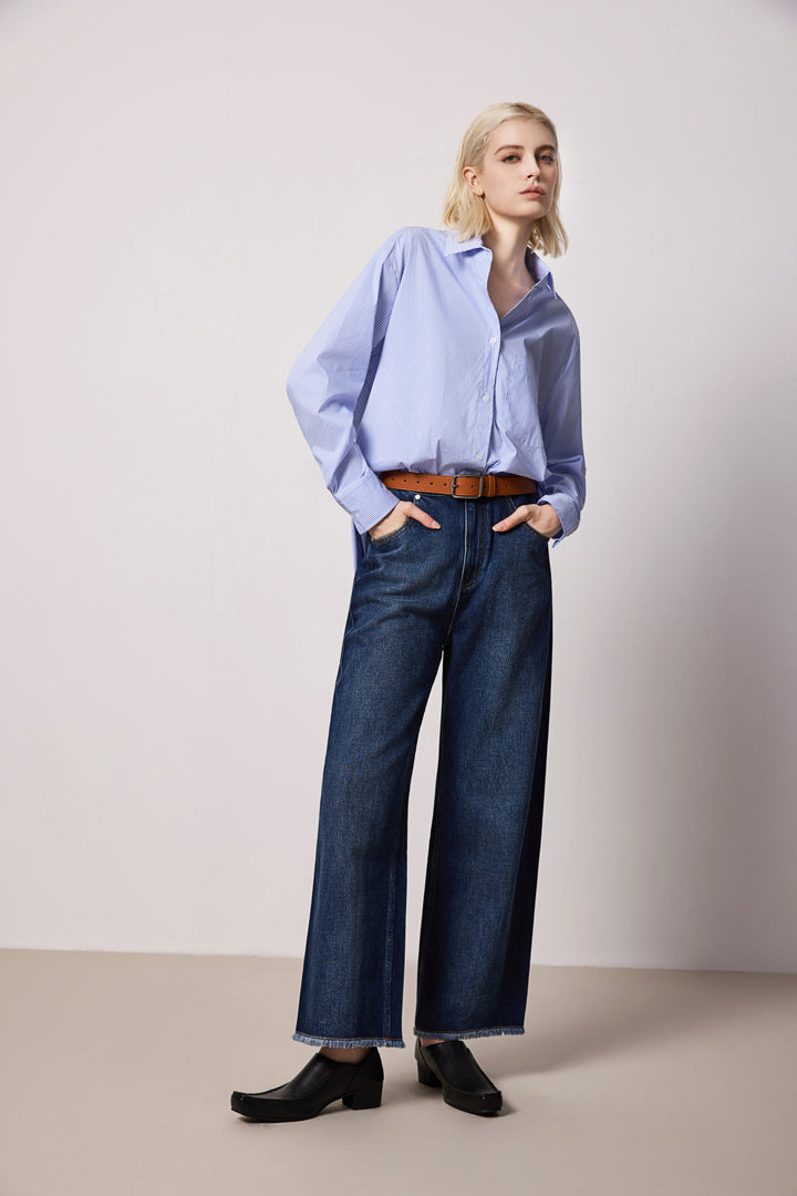 Solelegia Dark Blue Relaxed Wide-Leg Cotton Denim Jeans