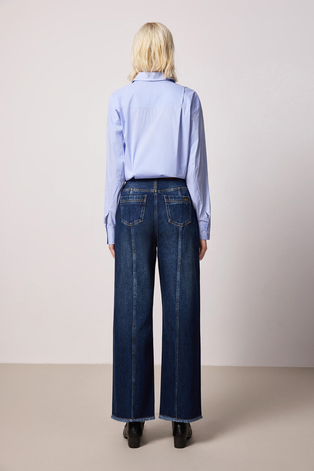 Solelegia Dark Blue Relaxed Wide-Leg Cotton Denim Jeans