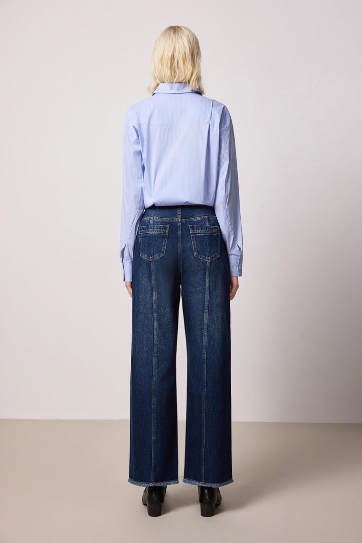 Solelegia Dark Blue Relaxed Wide-Leg Cotton Denim Jeans