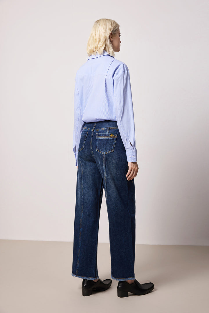Solelegia Dark Blue Relaxed Wide-Leg Cotton Denim Jeans