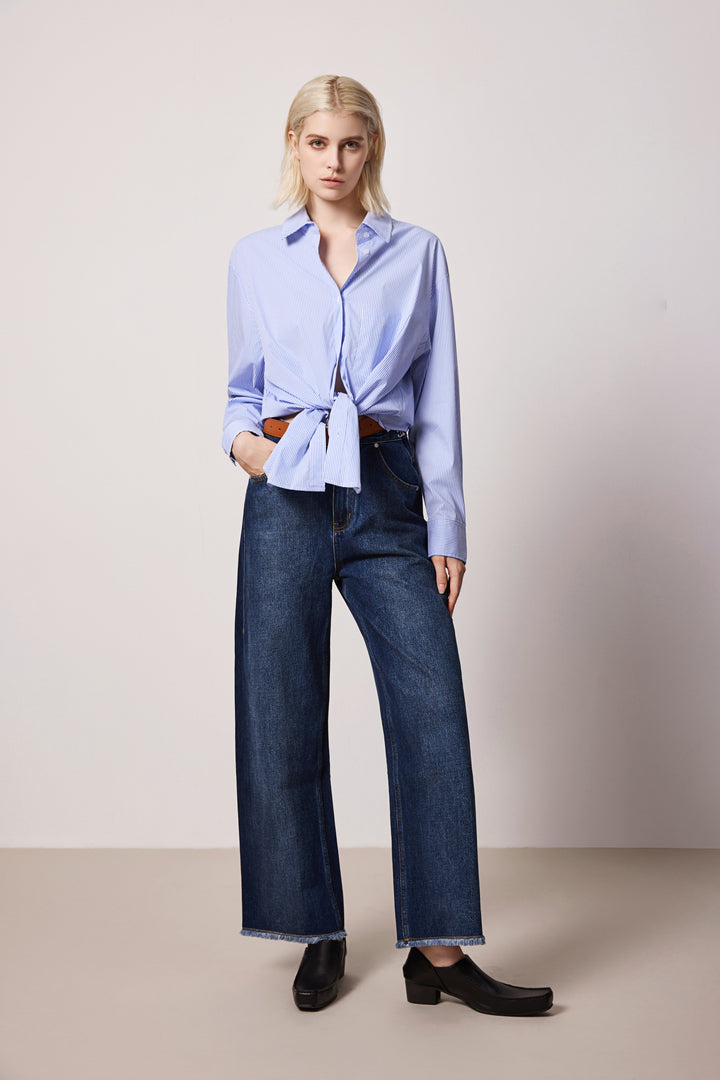 Solelegia Dark Blue Relaxed Wide-Leg Cotton Denim Jeans