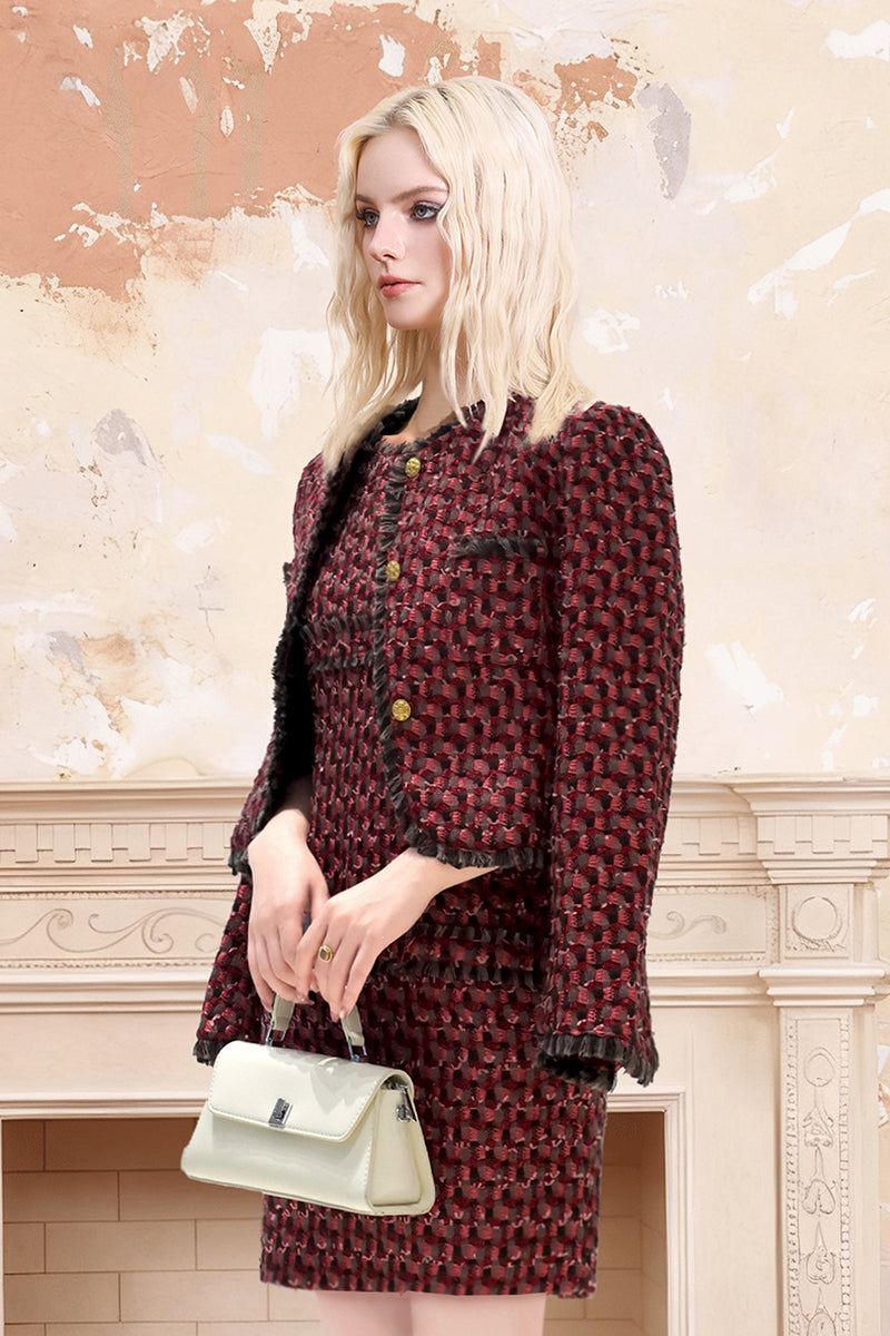 Red Wool Blend Tweed Jacket