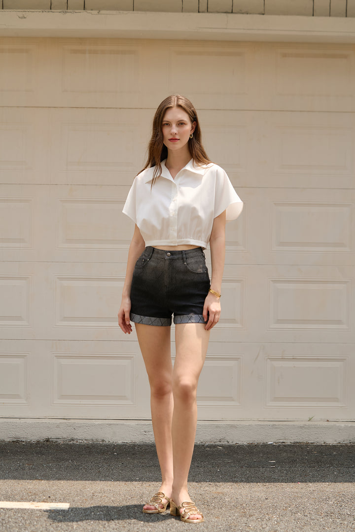 White Cropped Short-Sleeve Shirt