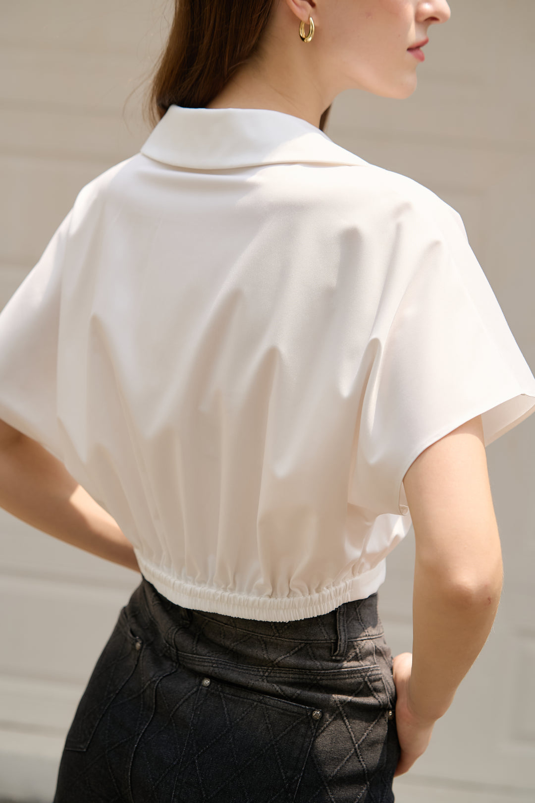White Cropped Short-Sleeve Shirt