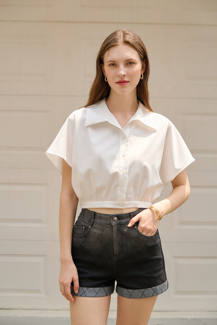 White Cropped Short-Sleeve Shirt
