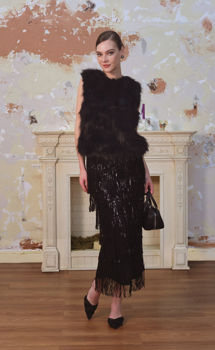 Black Fur Short Vest