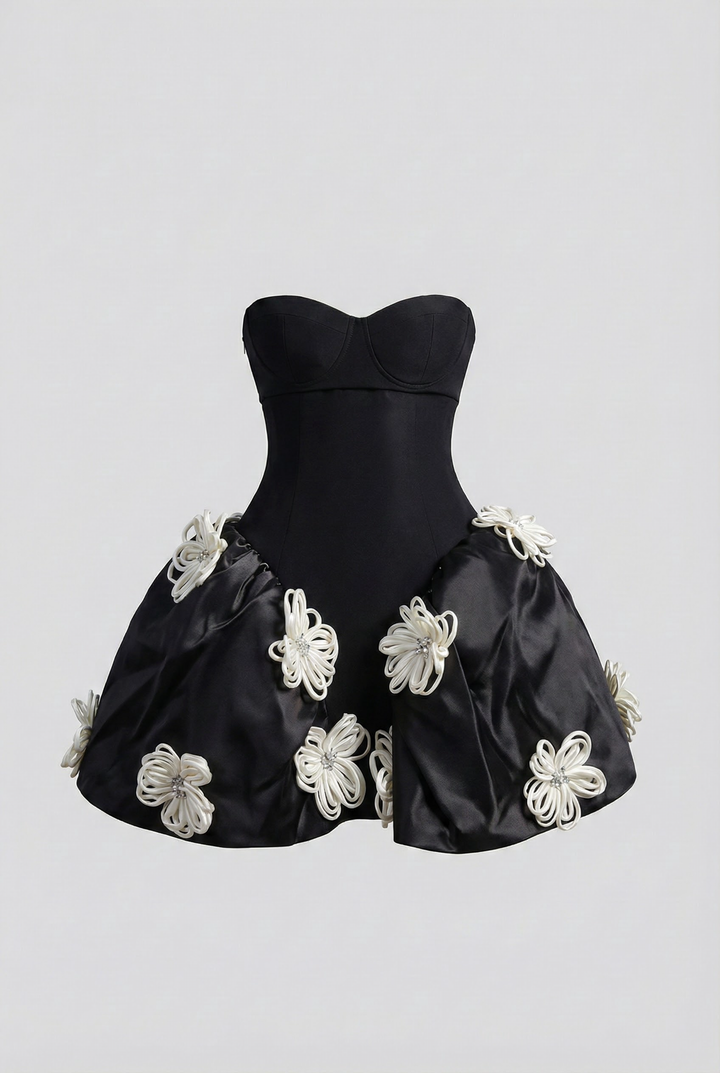 French Hepburn Tube Top Flower Tutu Dress