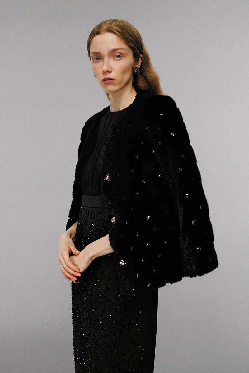 Embellished wool coat side view