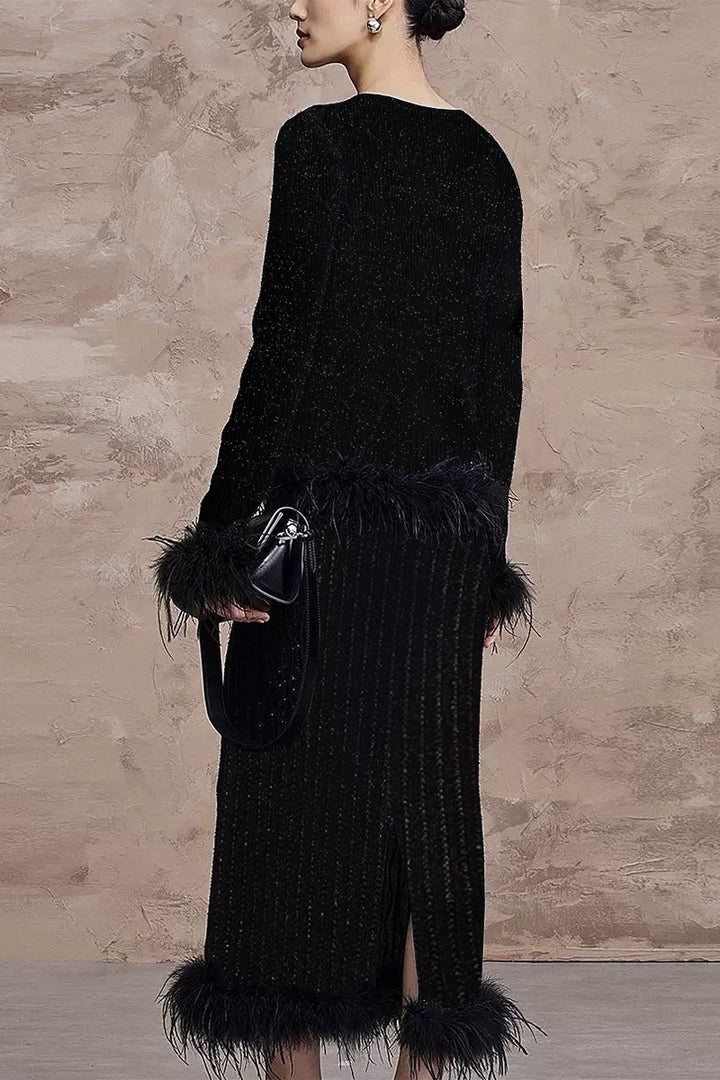 Ostrich Feather Hem Cardigan