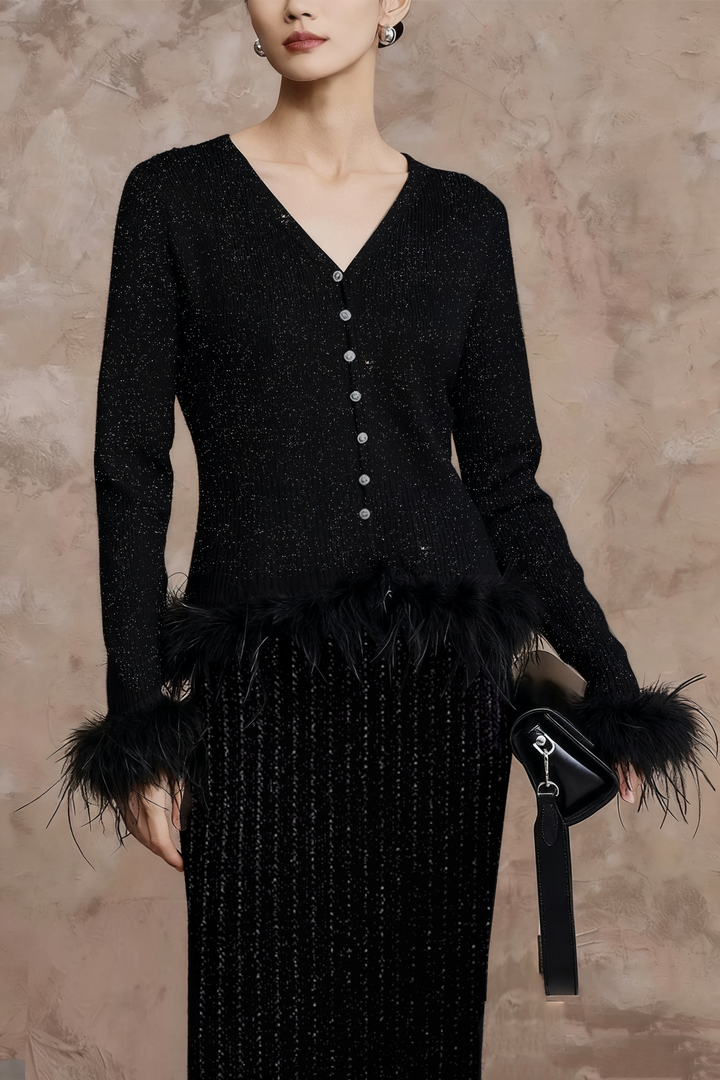 Ostrich Feather Hem Pencil Skirt