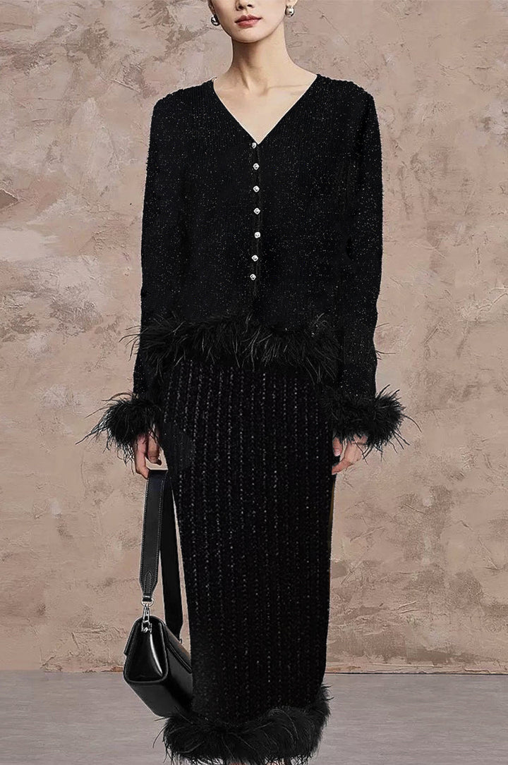 Ostrich Feather Hem Pencil Skirt