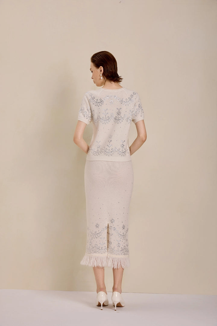 Solelegia Gray Short Sleeve Mohair Wool Knit Top Back View