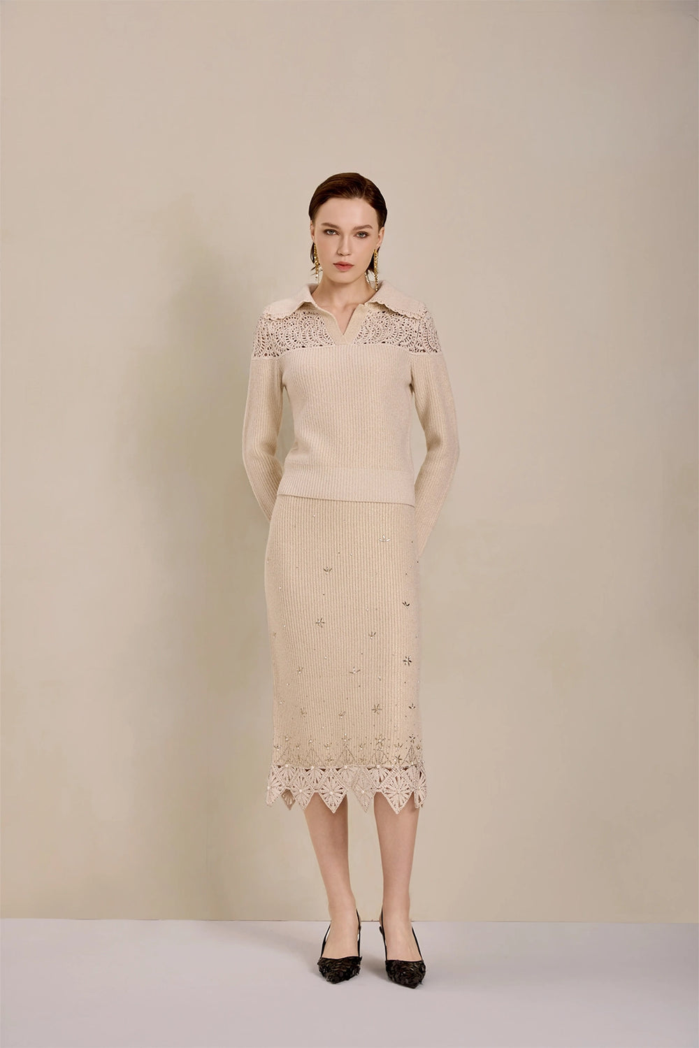Solelegia Beige Wool Knit Sknit Front View