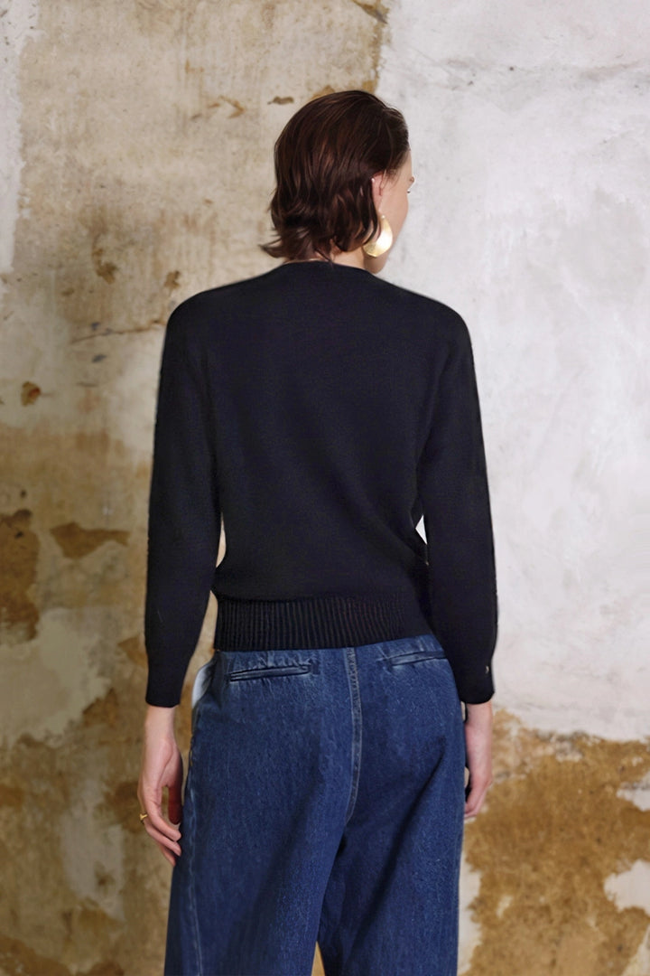 Back view of Solelegia Luxury Beaded Cashmere Sweater