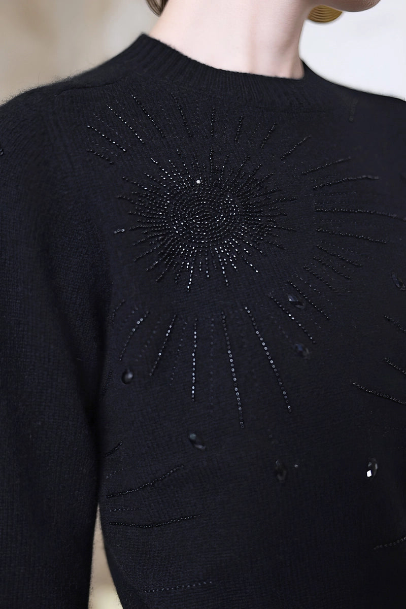 Detail view of Solelegia Luxury Beaded Cashmere Sweater