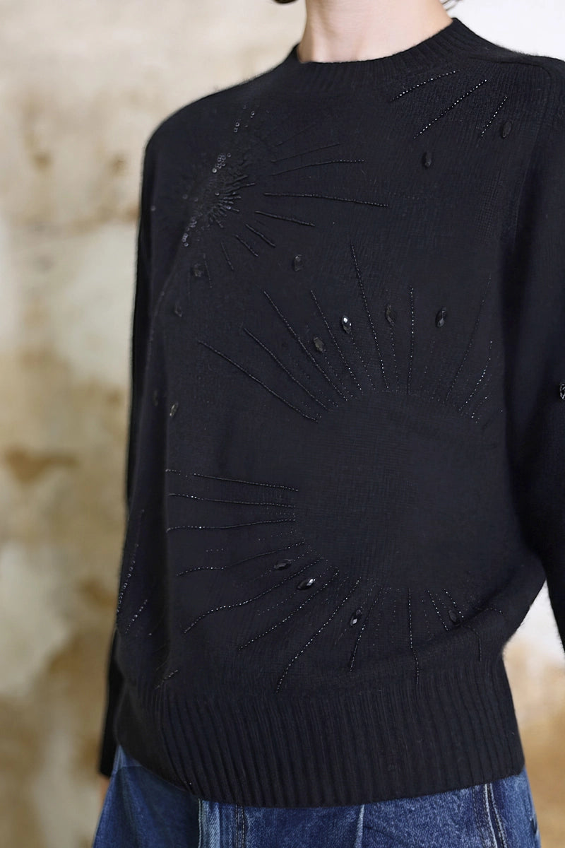 Detail view of Solelegia Luxury Beaded Cashmere Sweater