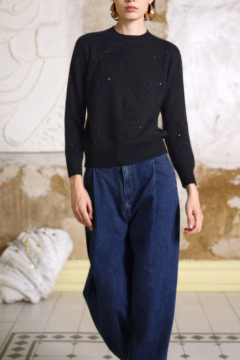 Front view of Solelegia Luxury Beaded Cashmere Sweater