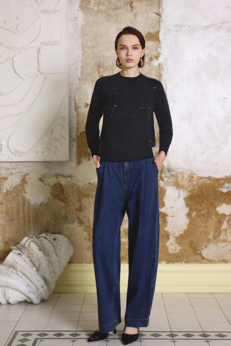 Model view of Solelegia Luxury Beaded Cashmere Sweater