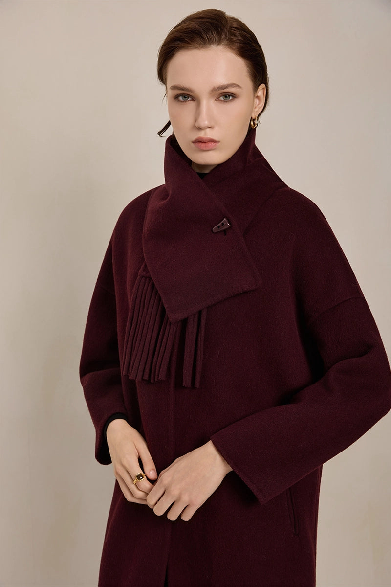 Close-up of luxurious fabric and collar details on Solelegia Wool Coat