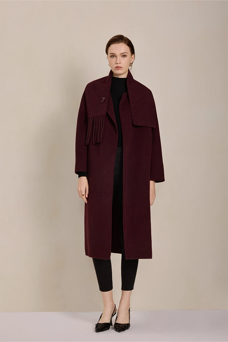 Model wearing Solelegia Collared Cashmere Wool Coat styled for winter