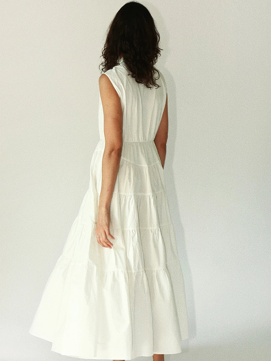 Back view of waist-cinched resort maxi dress