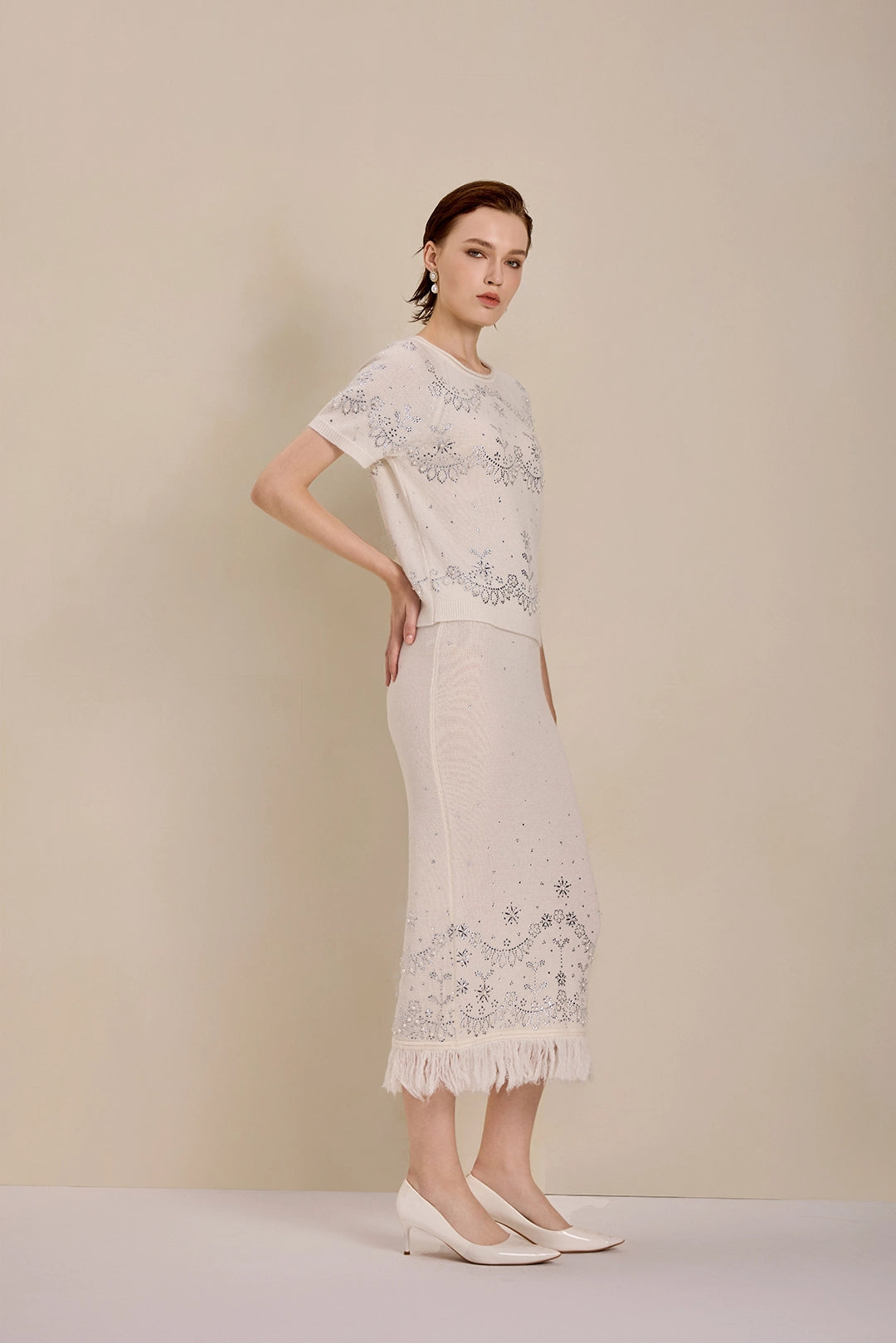 Side view of Solelegia Galaxy Ripple Luxury Knit Dress