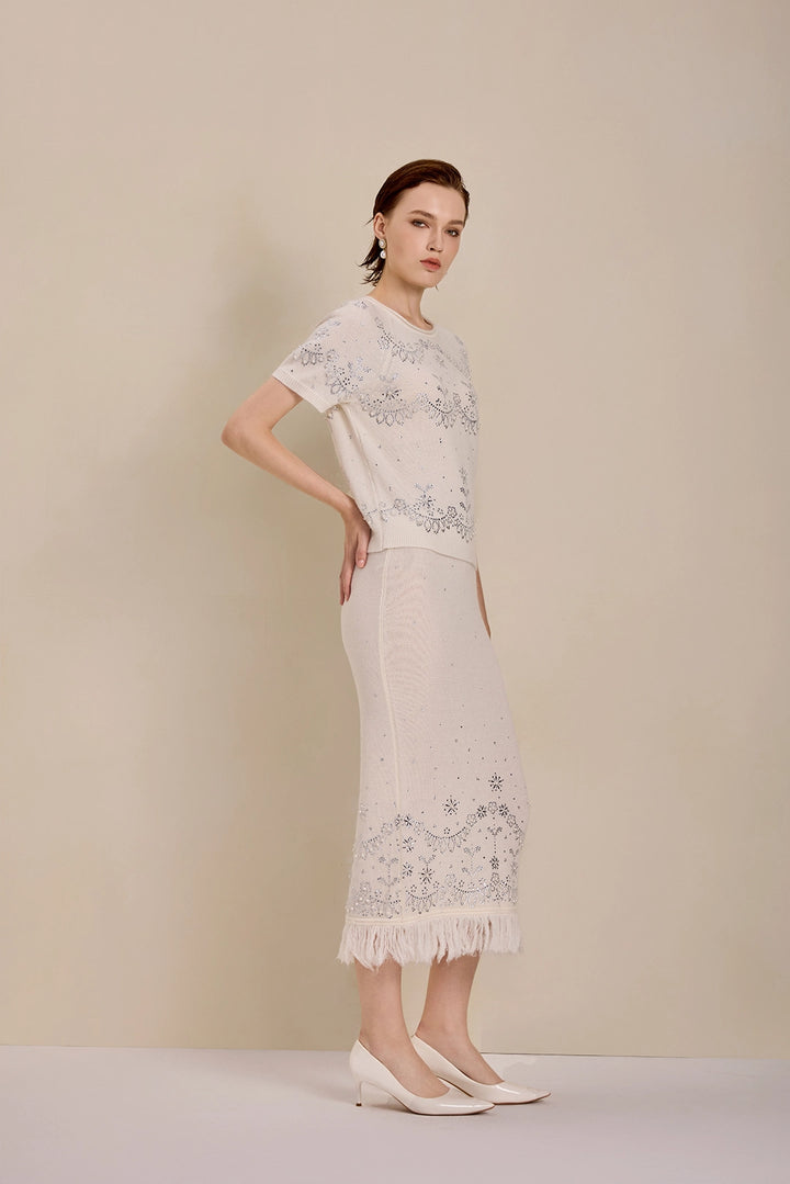 Side view of Solelegia Galaxy Ripple Luxury Knit Dress