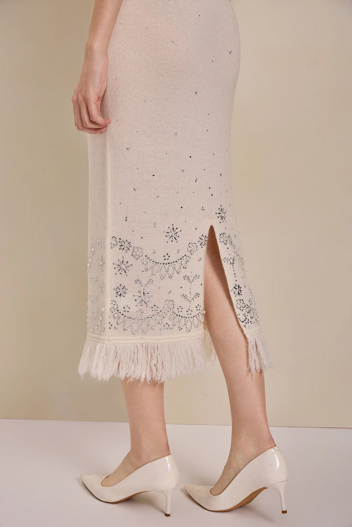 Detail view of Solelegia Galaxy Ripple Luxury Knit Dress