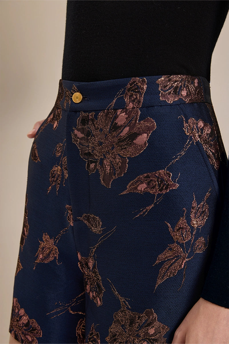 Detail view of Solelegia Women’s Gold Jacquard Shorts