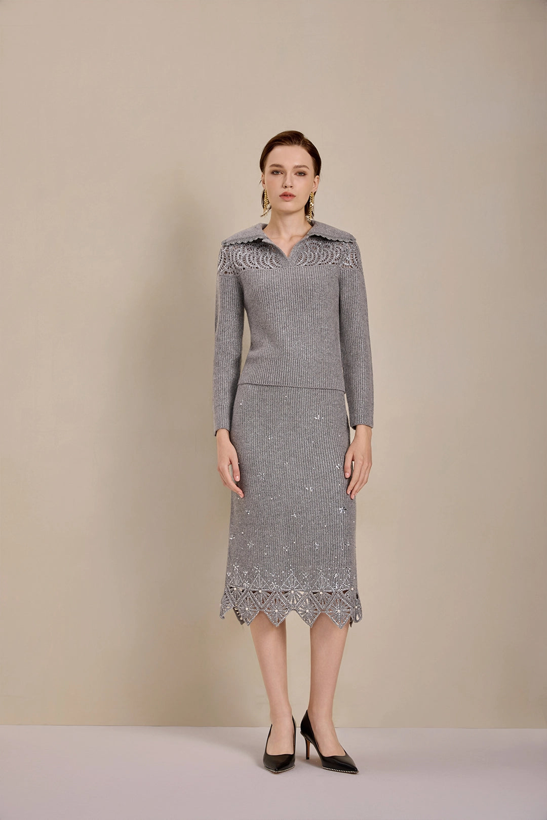 Solelegia Gray Wool Knit Sknit Front View