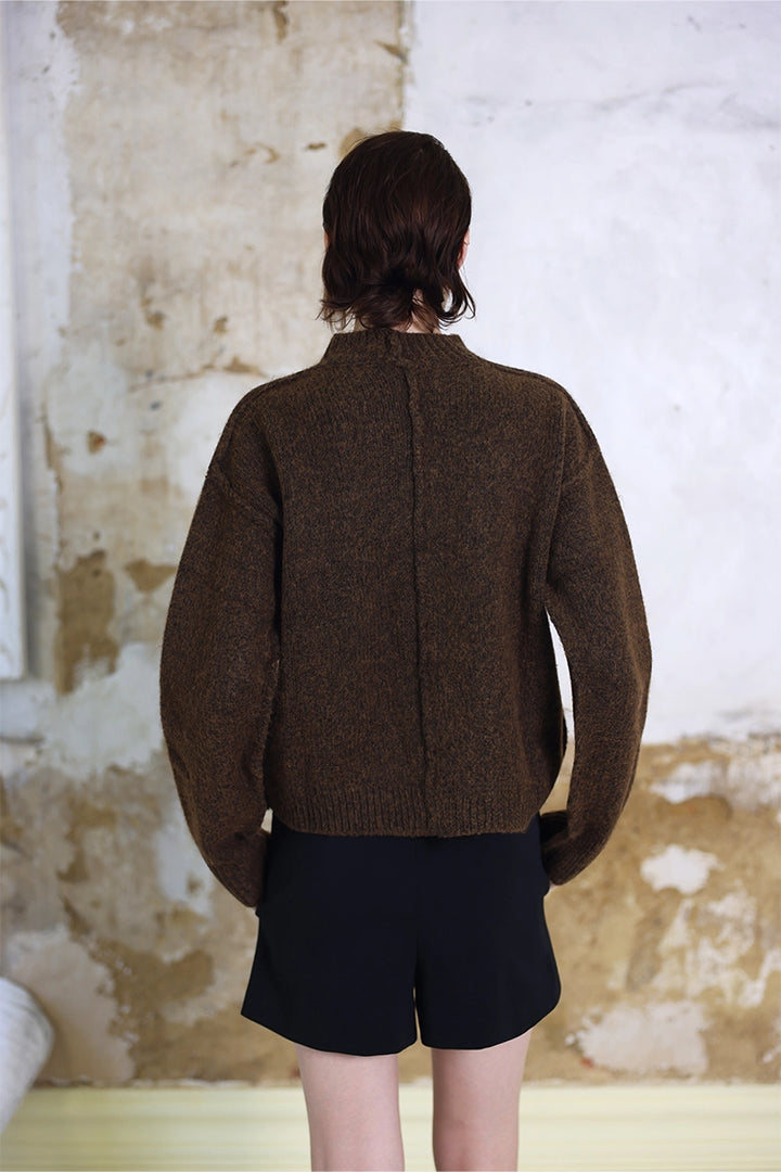 Back view of Solelegia Round Neck Long Sleeve Knit Top