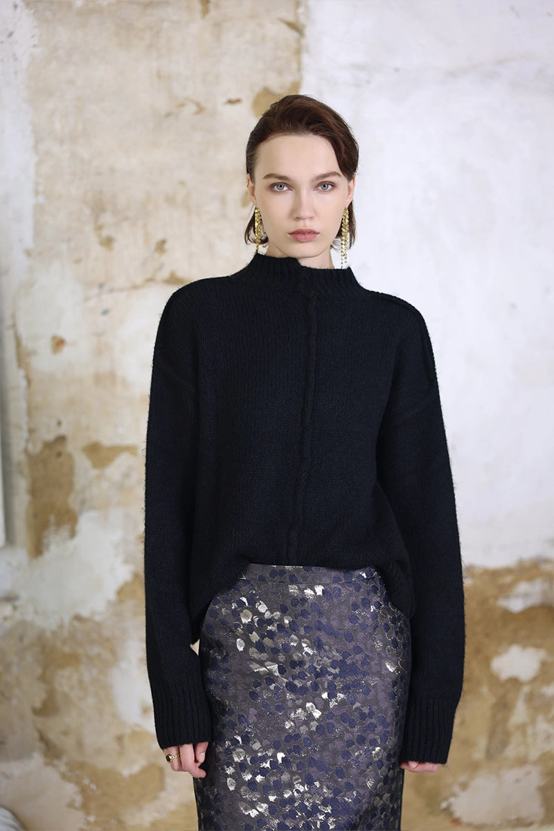 Front view of Solelegia Round Neck Long Sleeve Knit Top