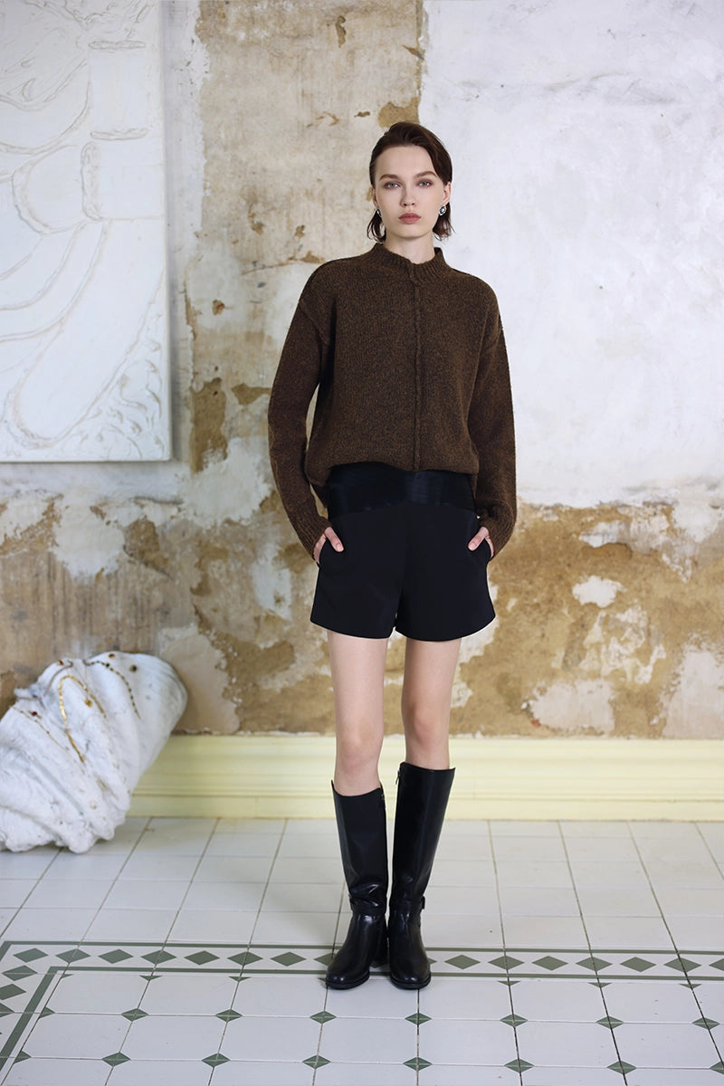 Front view of Solelegia Round Neck Long Sleeve Knit Top