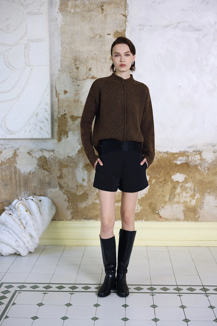 Front view of Solelegia Round Neck Long Sleeve Knit Top