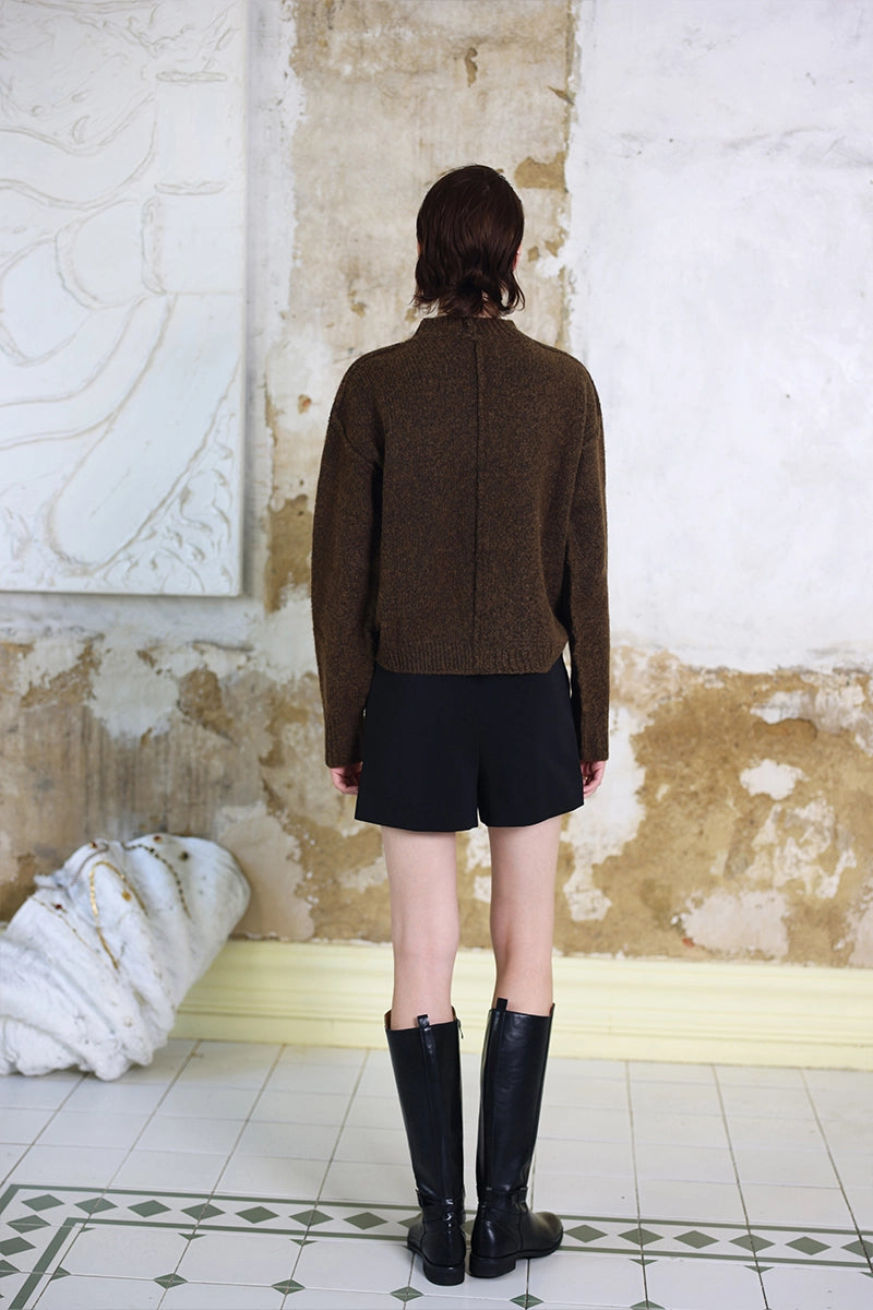 Back view of Solelegia Round Neck Long Sleeve Knit Top
