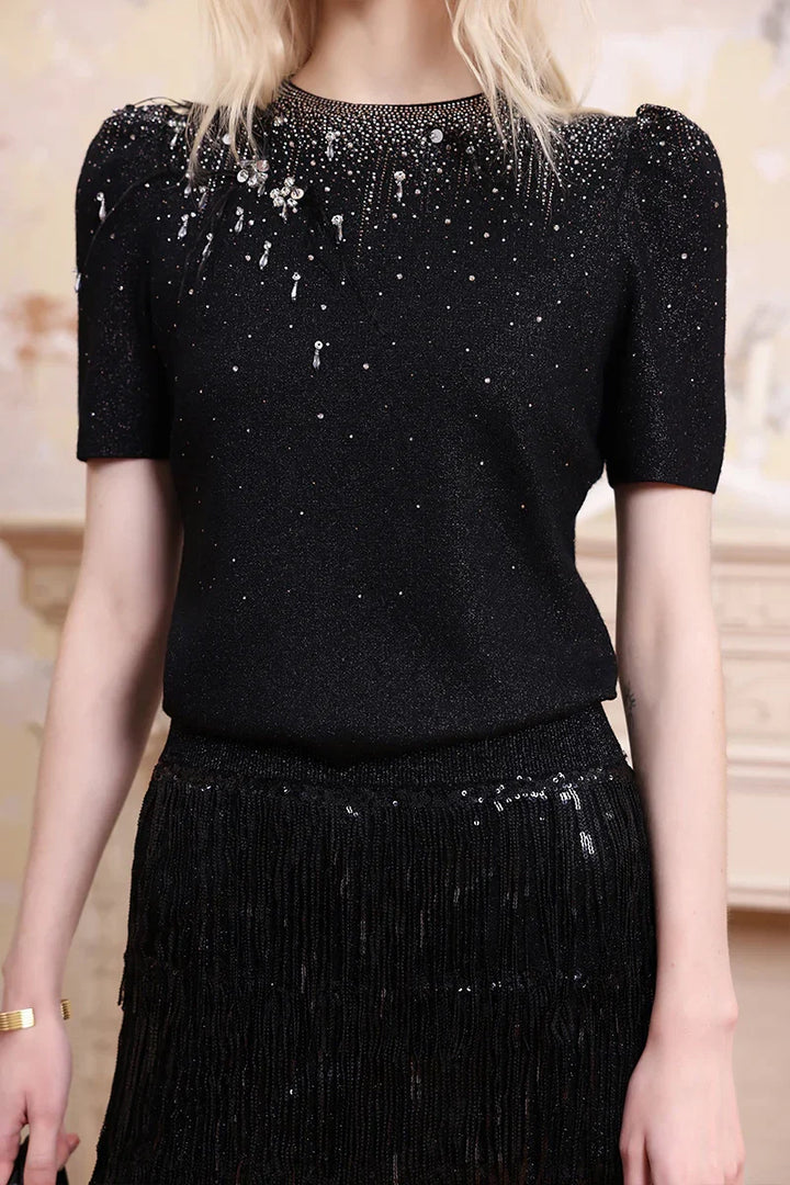 Close-up of Solelegia sparkling embellished wool top