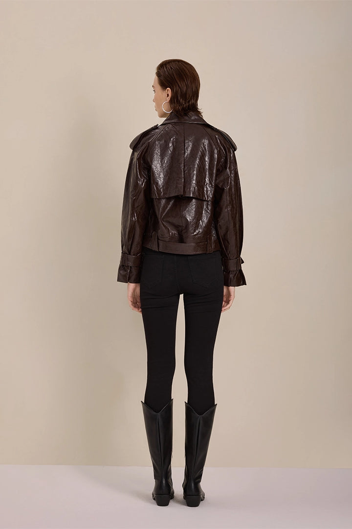 Back view of Solelegia Vintage American Style Leather Jacket with PU and Cotton blend