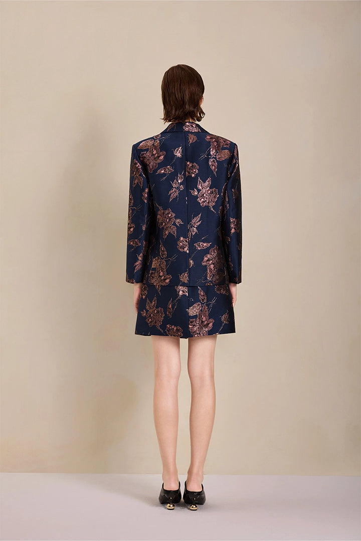 Back view of Solelegia Women's Gold Jacquard Blazer