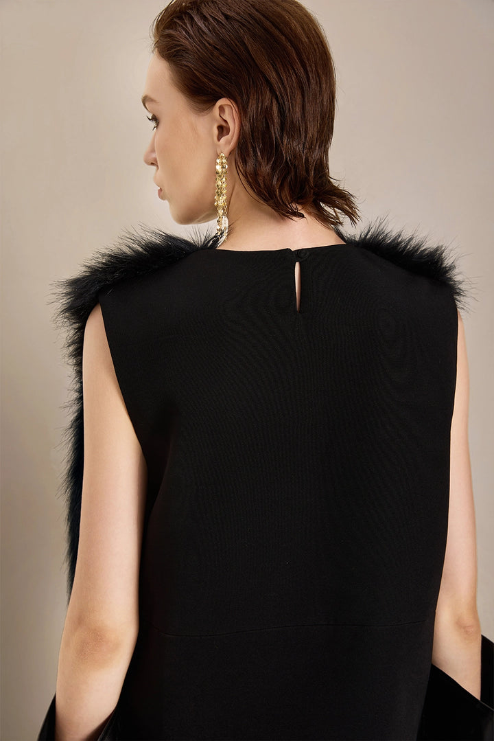 Back view of Solelegia Women's Long Hair Faux Fur Vest, soft and warm winter layering