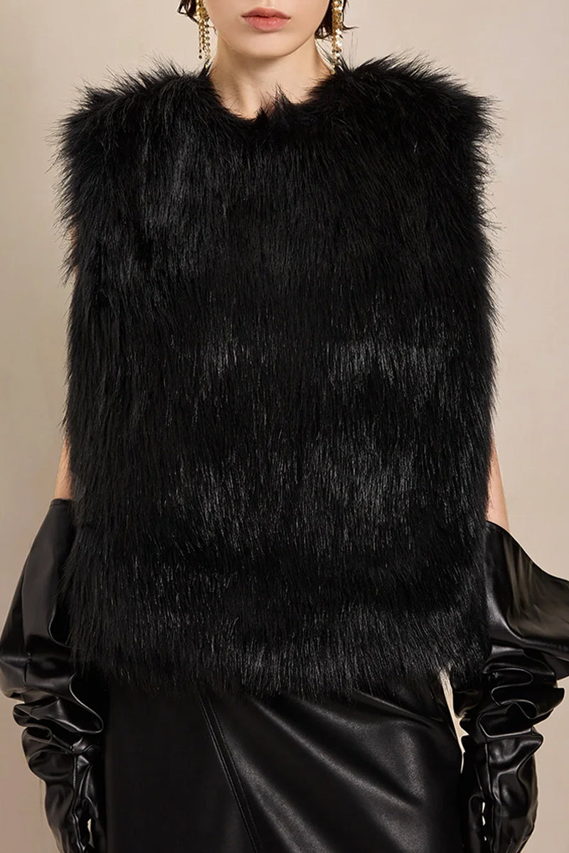 Detail view of Solelegia Women's Long Hair Faux Fur Vest, soft and warm winter layering