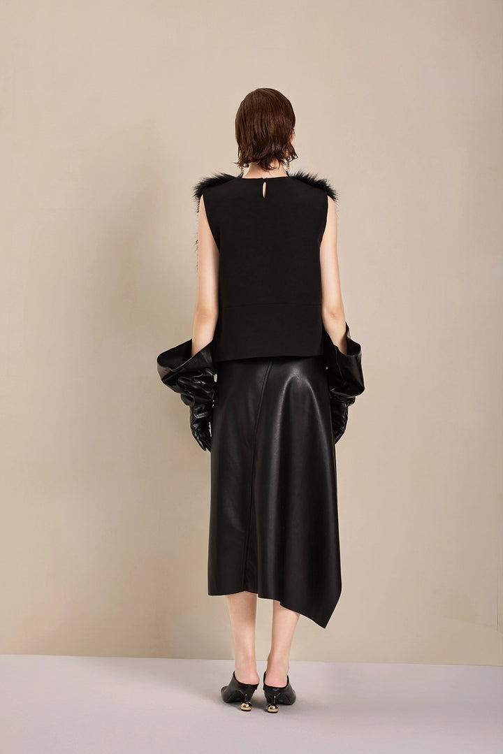 Back view of Solelegia Women's Long Hair Faux Fur Vest, soft and warm winter layering