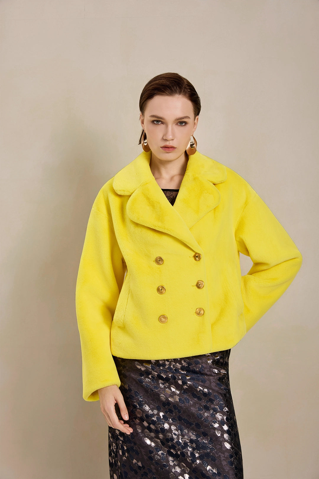Detail view of Solelegia Women's Elegant Faux Fur Coat