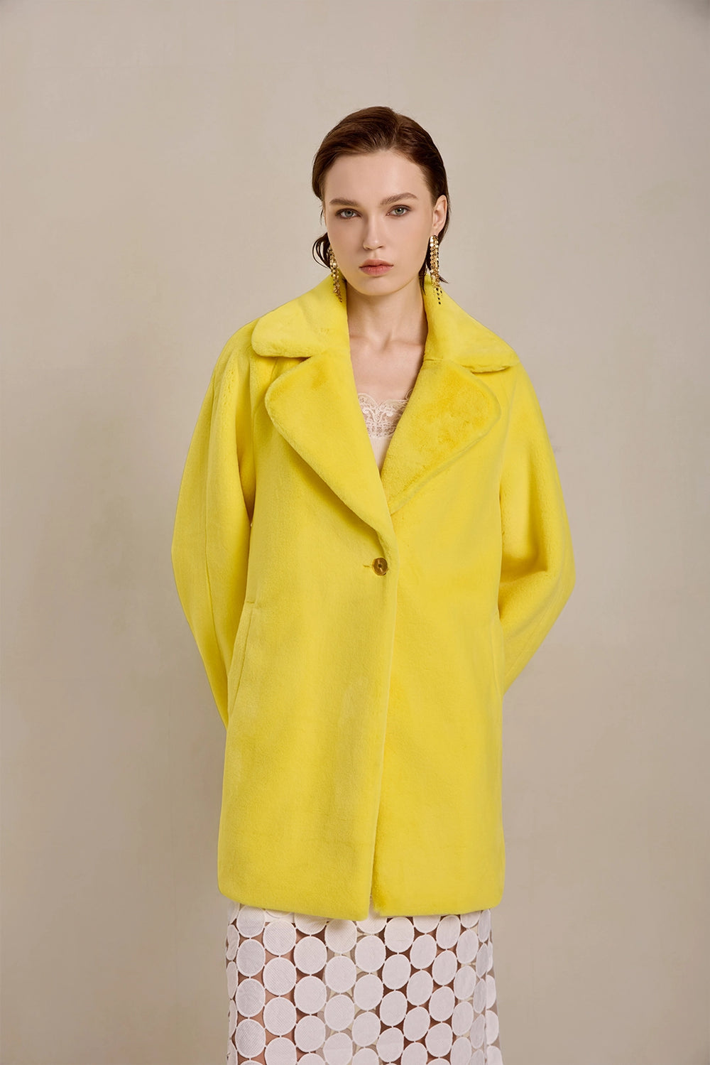 Detail view of Solelegia Women's Elegant Faux Fur Coat