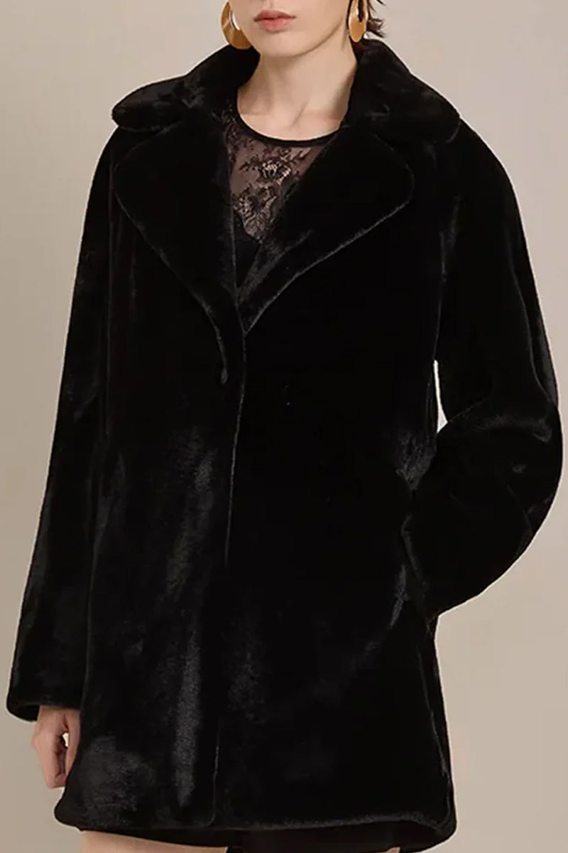 Front view of Solelegia Women's Elegant Faux Fur Coat