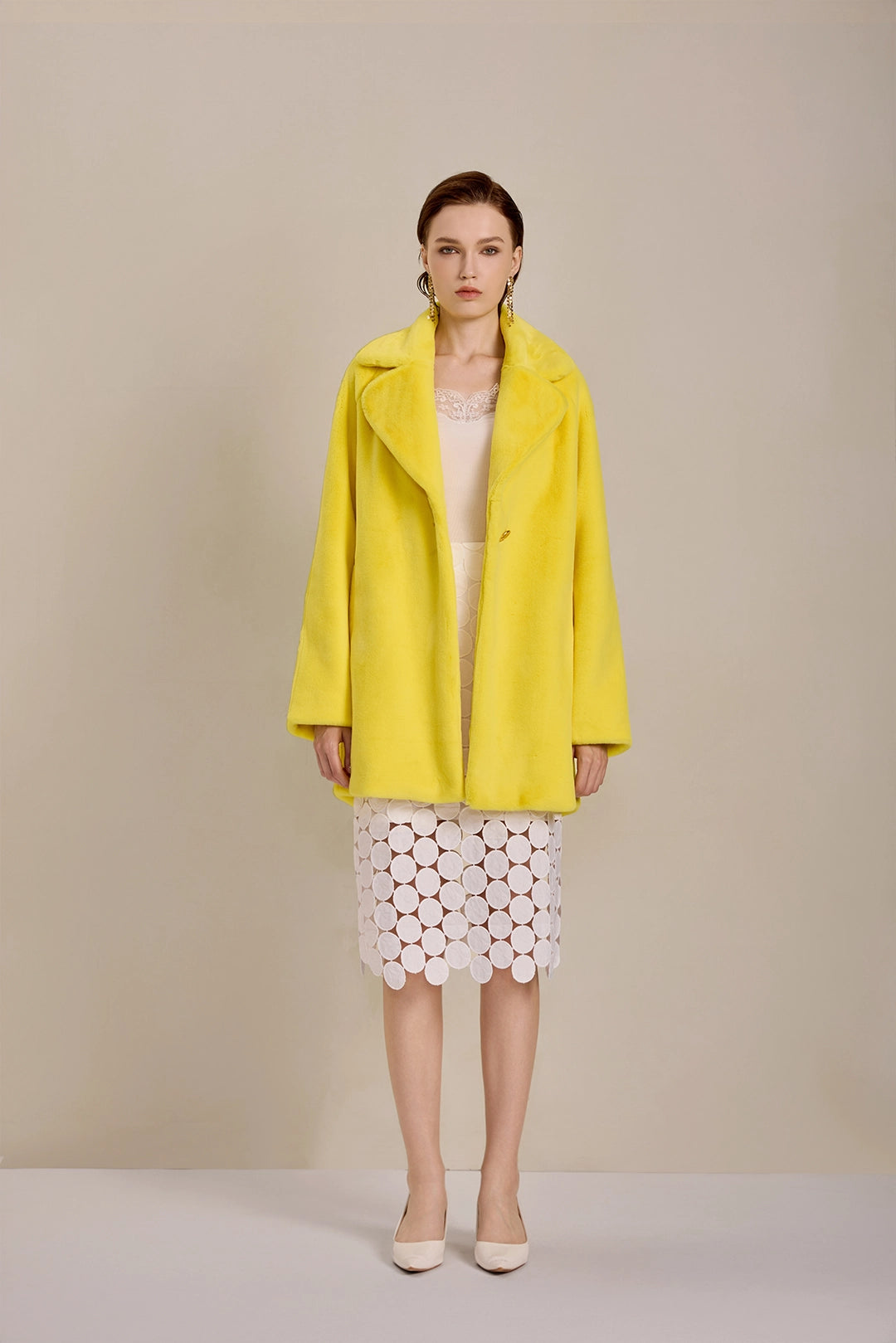 Front view of Solelegia Women's Elegant Faux Fur Coat