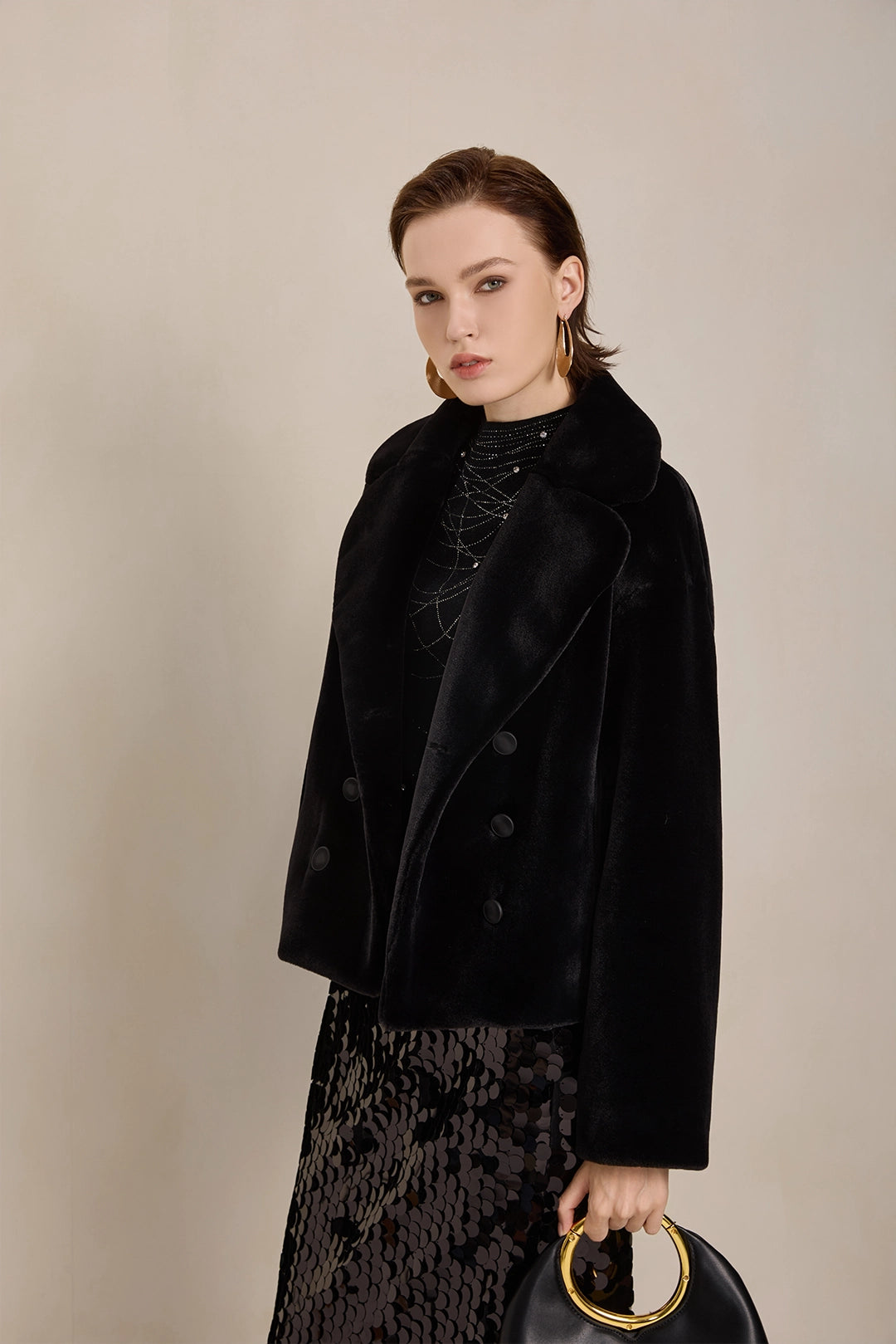 Front view of Solelegia Women's Elegant Faux Fur Coat
