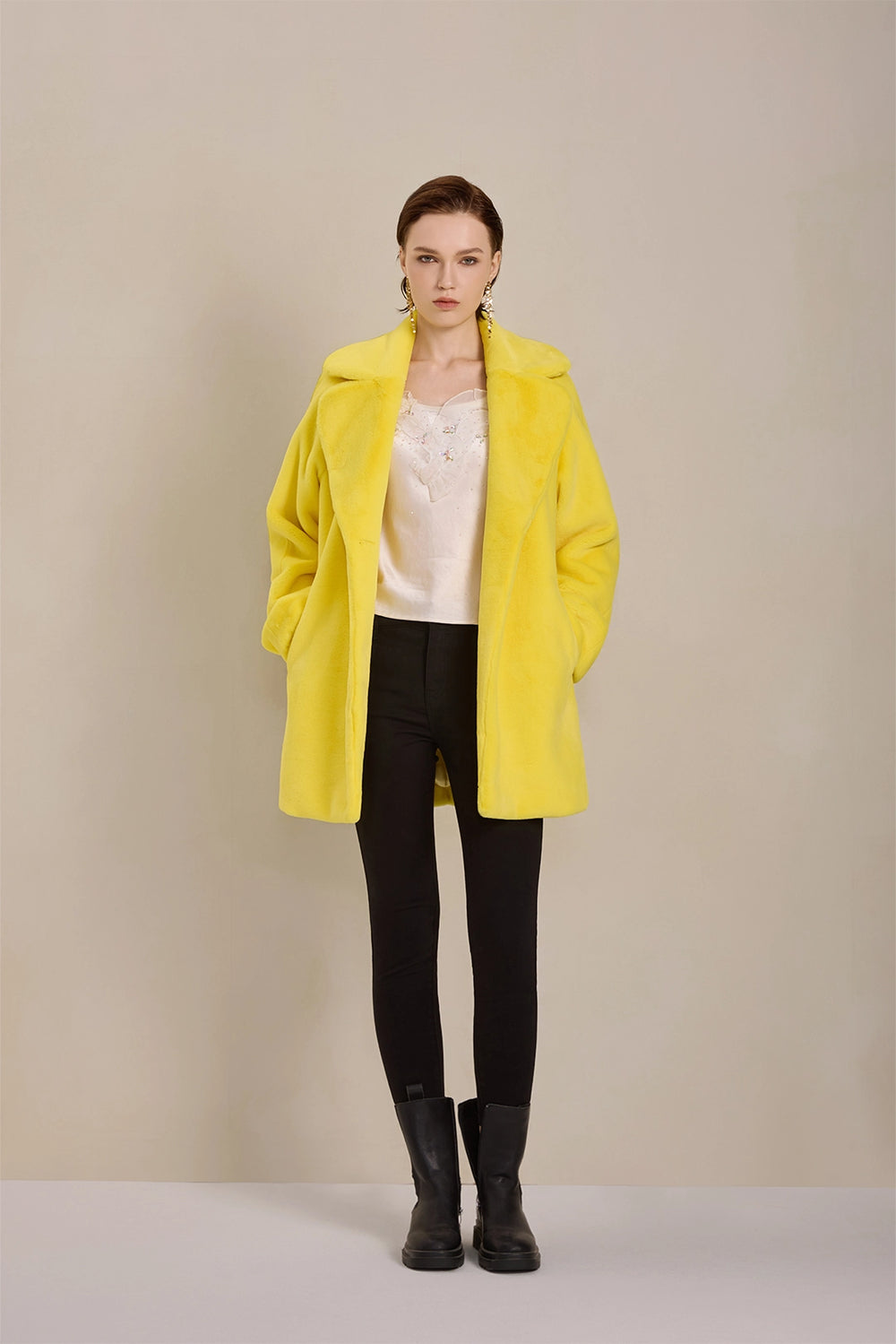 Model view of Solelegia Women's Elegant Faux Fur Coat