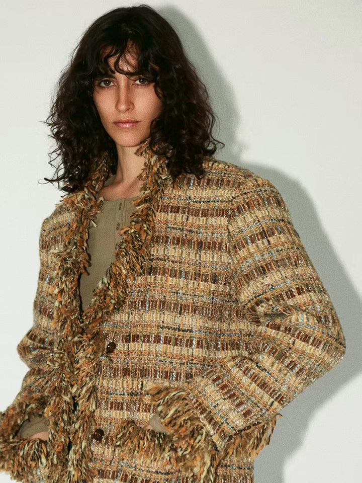 Tweed oversized coat detail view