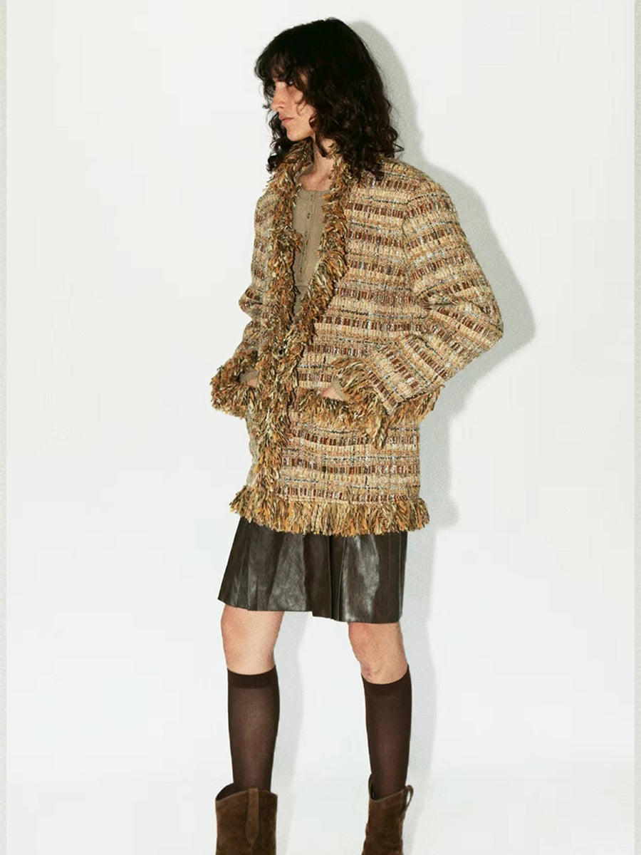 Tweed oversized coat model view