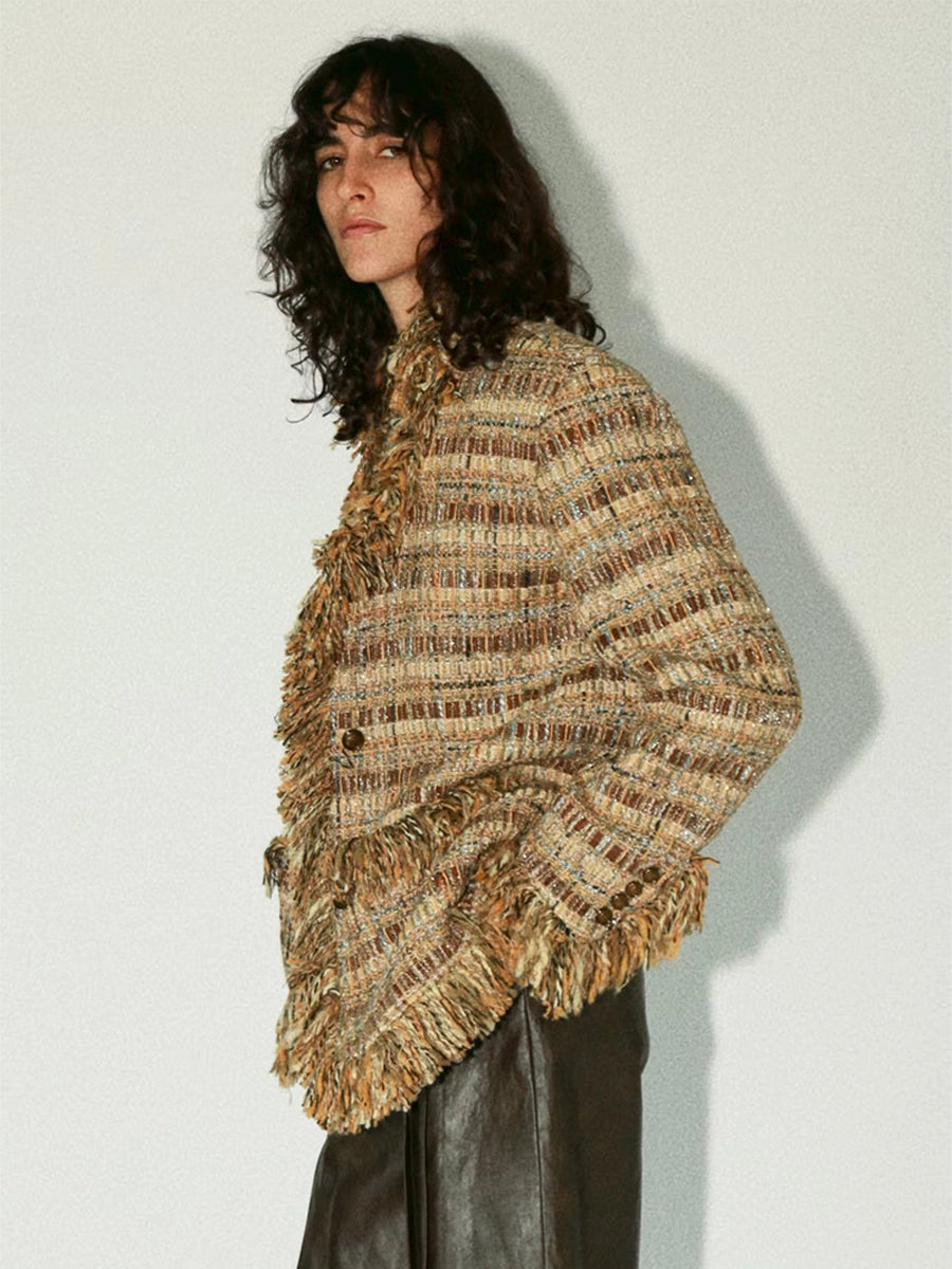 Tweed oversized coat side view